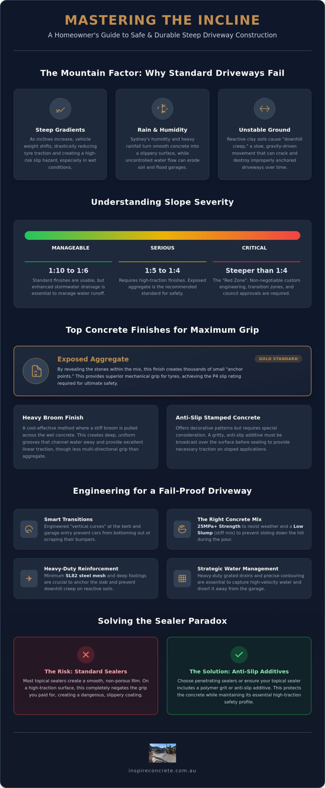 The Best Concrete Finish for Steep Driveways: A 2026 Sydney Homeowner’s Guide